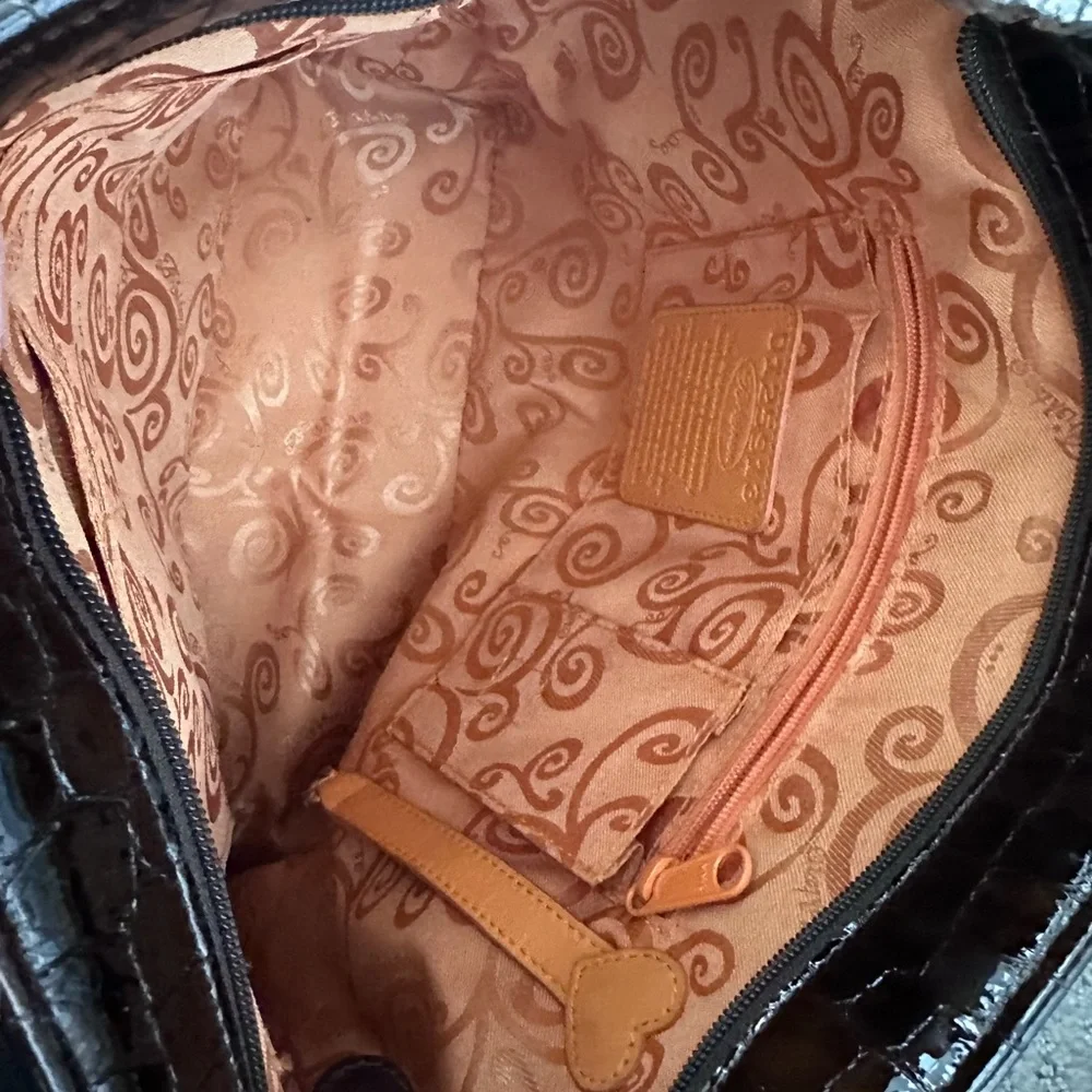 Brighton Glossy Croc-Embossed Shoulder Bag